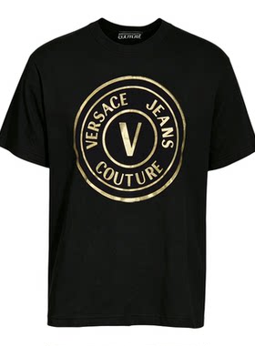 VERSACE/范思哲男款圆领短袖T恤夏季休闲半袖黑色经典纯棉潮流款