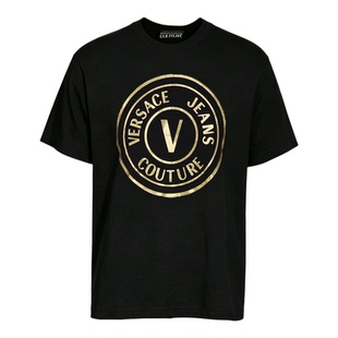 VERSACE/范思哲男款圆领短袖T恤夏季休闲半袖黑色经典纯棉潮流款