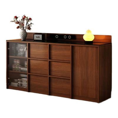 中古风岩板餐边柜靠墙一体储物柜客厅茶水柜置物柜定制骨骼线矮柜