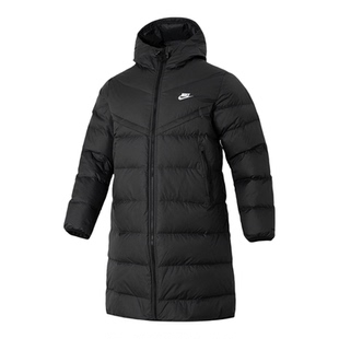 耐克中长款羽绒服男款官方春季黑色保暖运动羽绒衣连帽外套FB8180