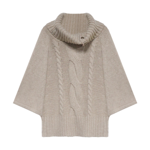 贰羊设计【忆安】慵懒复古高级感高领斗篷针织衫女秋宽松麻花毛衣