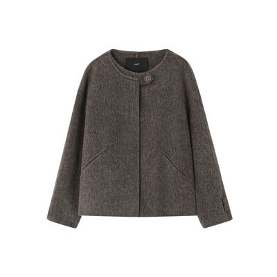 XWI欣未羊驼毛真丝双面羊毛大衣女秋冬美拉德咖色短款毛呢外套