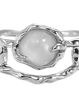 个性简约微镶锆石月光石开口戒指