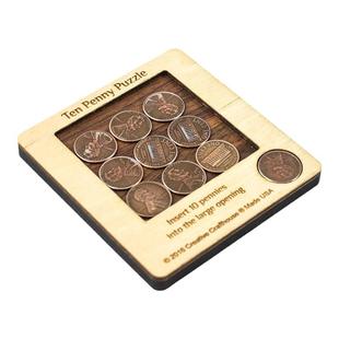 便士硬币三兄弟木制Puzzle益智男女成人儿童拼图拼板解密难度玩具