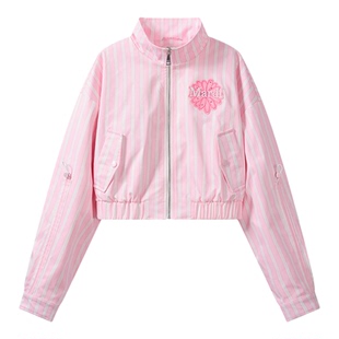 MARDI夹克休闲粉色条纹短外套女立领百搭收腰风衣26春款