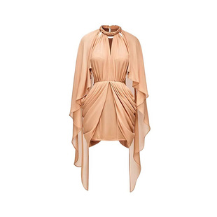 轻奢超仙绝美度假风挂脖飘逸披肩短裙新款高级微胖褶皱设计连衣裙