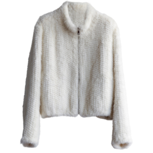 2025进口水貂皮草外套立领夹克款双面加厚编织时尚廓形裘皮大衣女