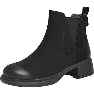 TATA他她粗跟通勤切尔西靴女鞋靴英伦加绒时装短靴冬季7C842DD4