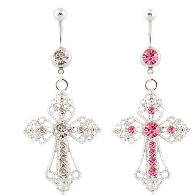 大十字架吊坠水钻肚脐钉