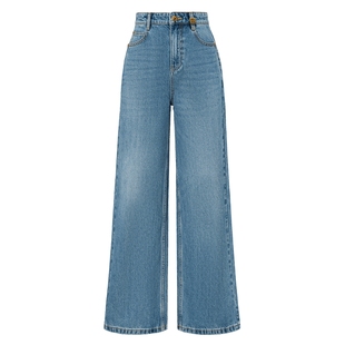 【折扣新降】FF仿佛冬季新款牛仔裤女蓝色复古直筒高腰阔腿小个子