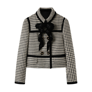 现货拉飞家2025秋款复古重工蕾丝钉珠千鸟格斗篷外套LF25Q03SY053