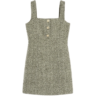 bebe冬季女士含羊毛短款英伦仿粗花呢小香风连衣裙450010