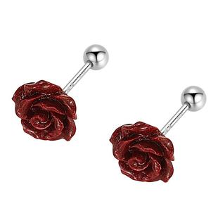 999纯银朱砂玫瑰花耳钉女本命年2026马年耳环秋冬高级感过年耳饰