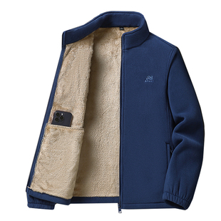 啄木鸟秋冬季抓绒衣男士加绒加厚摇粒绒夹克中老年爸爸羊羔绒外套