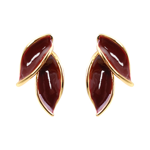 新年红色珐琅树叶耳钉2026新款爆款高级感耳环新中式轻奢复古耳饰