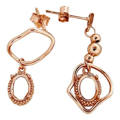 S925银复古简约不对称耳钉空托