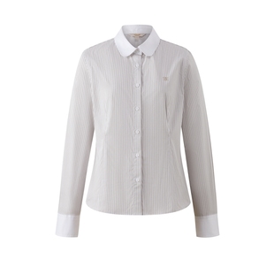 Eland衣恋衬衫女棉质撞色翻领单排扣长袖上衣2025冬季新款