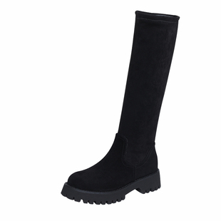 2025新款秋冬厚底瘦瘦靴平底加绒长筒靴女小个子高筒弹力靴女靴子