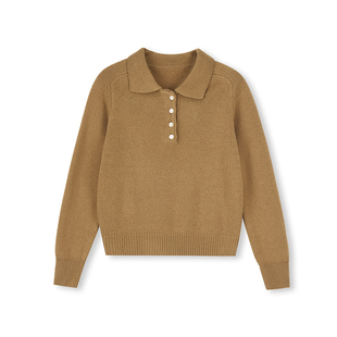 PRE PREWORKS摩登复古 慵懒感100%羊毛宽松长袖Polo领针织衫毛衣