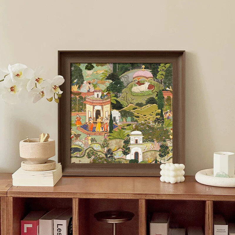 中古风客厅装饰画高级感卧室床头画 环保胡桃木纹外框风景主题