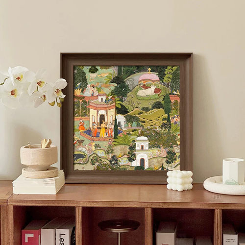 中古风客厅装饰画高级感卧室床头画 环保胡桃木纹外框风景主题