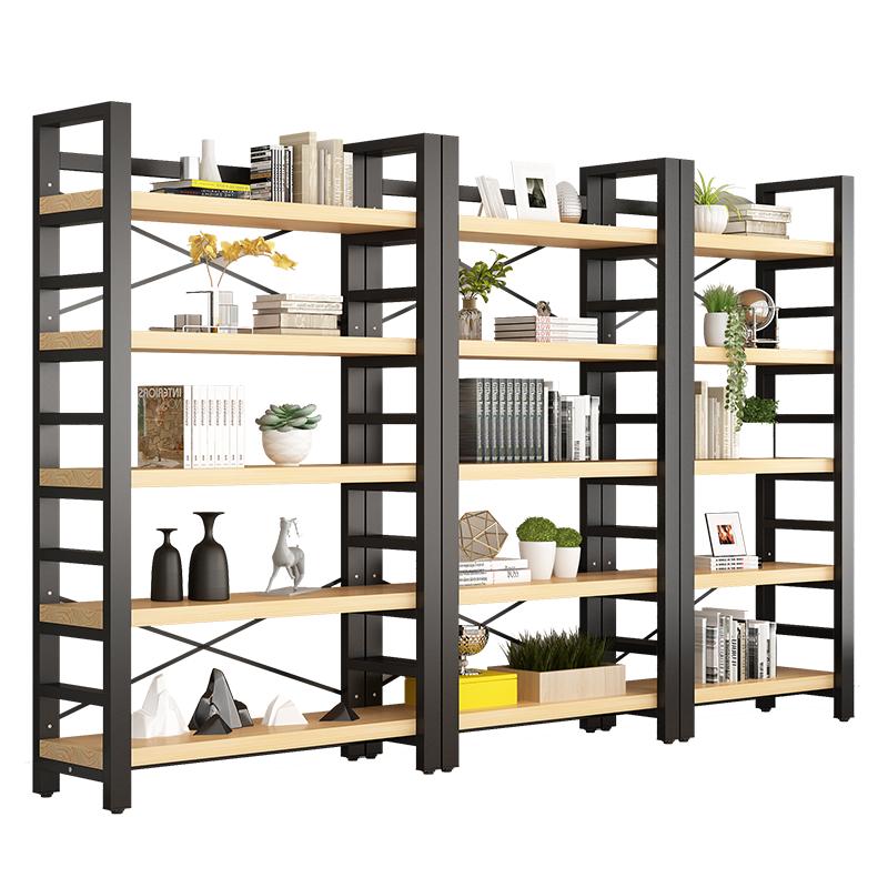 实木书架落地储物架子简易钢木货架收纳架家用多层书柜铁艺置物架