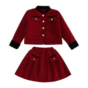 女童小香风套装秋冬款儿童红色套装裙2025新年衣服冬装过年服童装