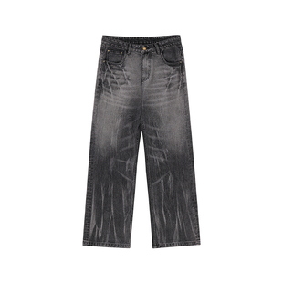 杨旭文同款FORNINES闪电纹cleanfit牛仔裤男潮牌春秋直筒美式长裤