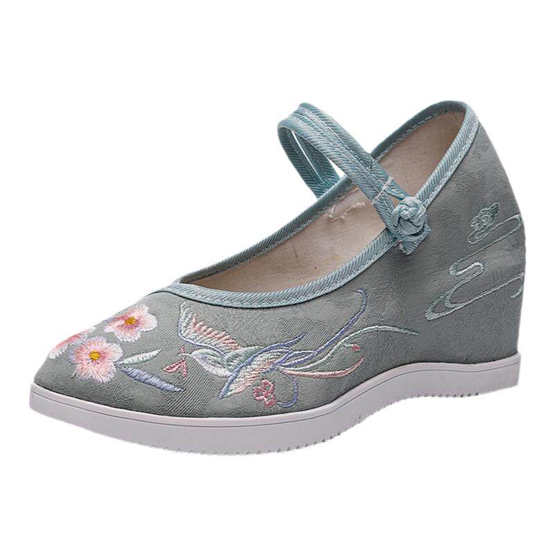 高跟内增高绣花古风汉服布鞋