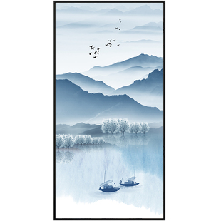 新中式走廊过道挂画现代简约入户玄关装饰画竖水墨山水禅意墙壁画