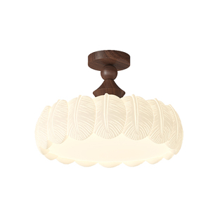 羽毛法式中古卧室吸顶灯美式复古实木全光谱护眼主卧书房创意灯具