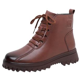 妈妈棉鞋秋冬款真皮软底加绒加厚防滑皮毛一体短靴女女士羊毛皮鞋