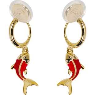 无耳洞小众可爱红色锦鲤国风一体隐形蚊香盘耳夹复古耳扣耳环耳饰