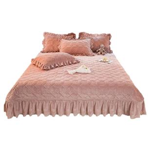 冬季高端婴儿绒床盖单件夹棉加厚高级感花边床单床铺盖三件套保暖