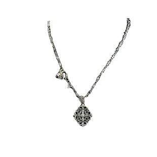 不同银匠 欧美925纯银复古十字架花藤菱形吊坠锆石长项链男女轻奢