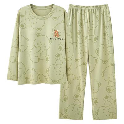 啄木鸟带胸垫睡衣女春秋纯棉套装