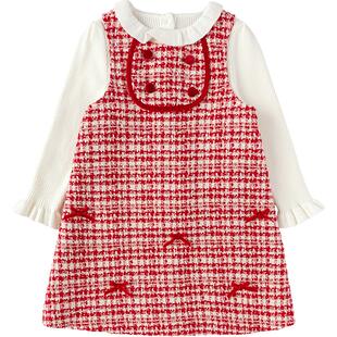 【商场同款】巴拉巴拉童装儿童连衣裙子女童春装两件套红色拜年服