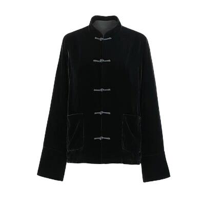 新款原创黑色丝绒外套气质开衫