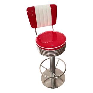 美国复古红色酒吧KTV吧台凳子前台圆凳商用高脚椅子铁艺美甲店用