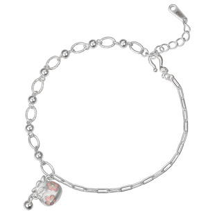 吴越老银铺纯银粉黛手链珐琅彩银饰手串女款小众设计感不对称手饰