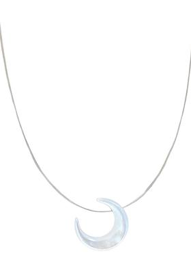 大米饰品】白色贝母月亮鱼线项链小众轻巧简约高级月牙锁骨链颈链