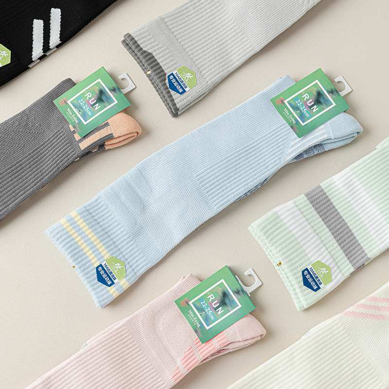 运动袜女士撞色潮袜透气袜无小腿底长筒袜跑步防臭骨毛巾抗菌吸汗