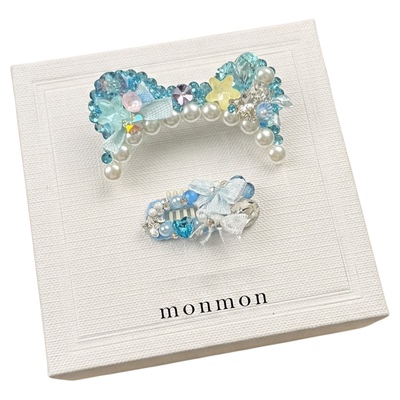 马尔济斯发夹蓝色海洋款小熊耳朵宠物发夹约克夏bb鼻梁夹泰迪比熊