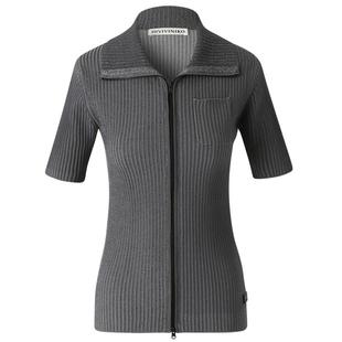 IIIVIVINIKO“天蚕丝粘纤混纺纱”翻领罗纹针织开衫女M333704629B