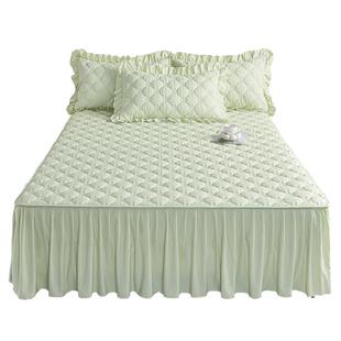 简约纯色夹棉床裙单件公主风遮丑下摆带裙边床罩三件套防尘床笠套