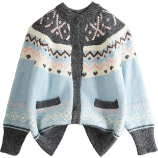 高颜值青少年女孩针织开衫女童秋冬季新款慵懒风加厚毛衣外套上衣