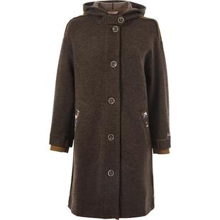 渔牌女装女外套春秋款2023新款带帽刺绣花休闲羊毛呢大衣FGFC3202