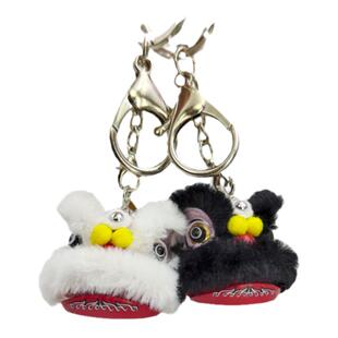 国潮醒狮汽车钥匙扣毛绒包包书包挂件小狮头挂饰diy手工文创礼品