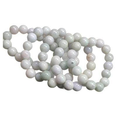 隆慈缘翡翠A货缅甸玉冰糯白13mm手链冰糯浅绿手串13mm瑕疵手链