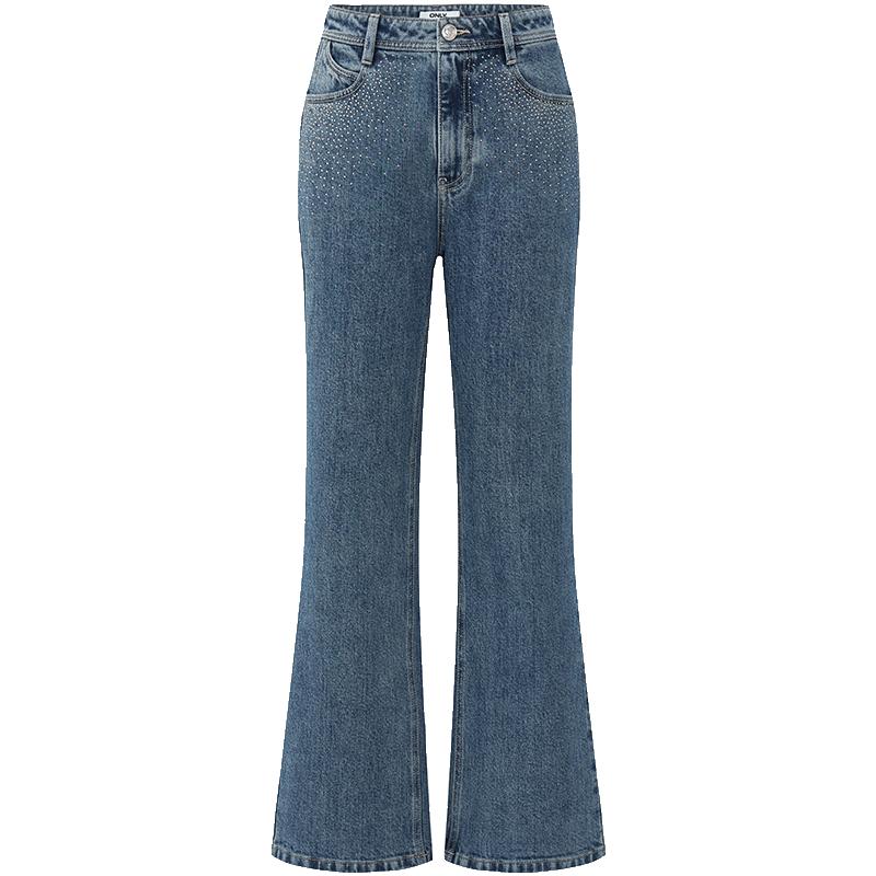 ONLY错落烫钻装饰显瘦喇叭牛仔裤